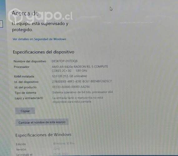 Acer A9 Hasta 2,5Ghz/12GB RAM/250GB SSD Nvm