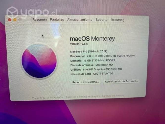 Macbook pro año 2017