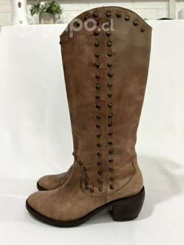 Bota De Cuero Texano Marca Boberek N*35 Café Claro