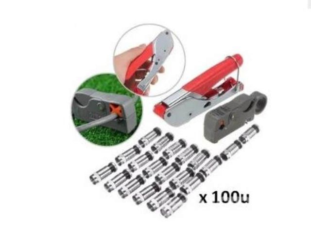 Pack Crimpeadora Coaxial Rg6 Pela Cable 100 Termin