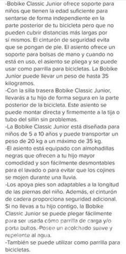 Silla bicicleta niños