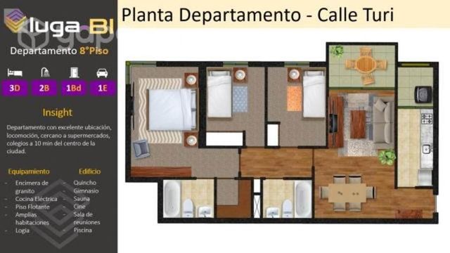 Cómodo departamento Edificio Turi 3D 2B