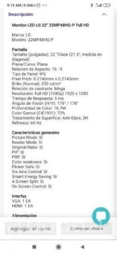 Monitor lg, modelo: 22mp48hq-p, buen estado