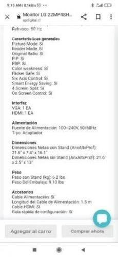 Monitor lg, modelo: 22mp48hq-p, buen estado