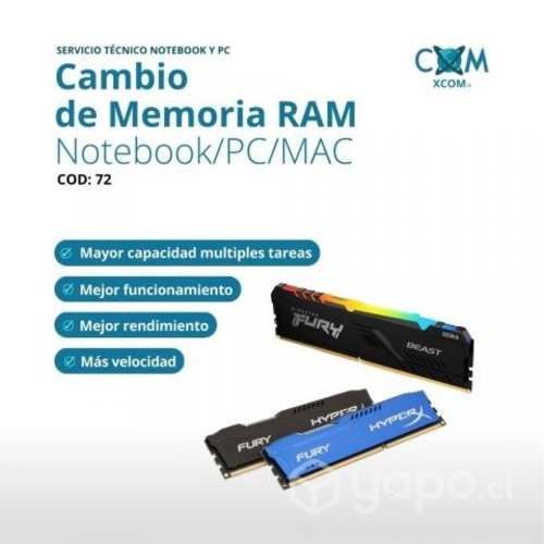 Servicio de cambio de memoria ram notebook / pc /