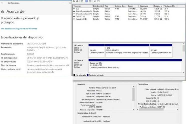 PC-Gabinete I5, 8Gb Ram, 256Gb SSD + 1Tb HDD