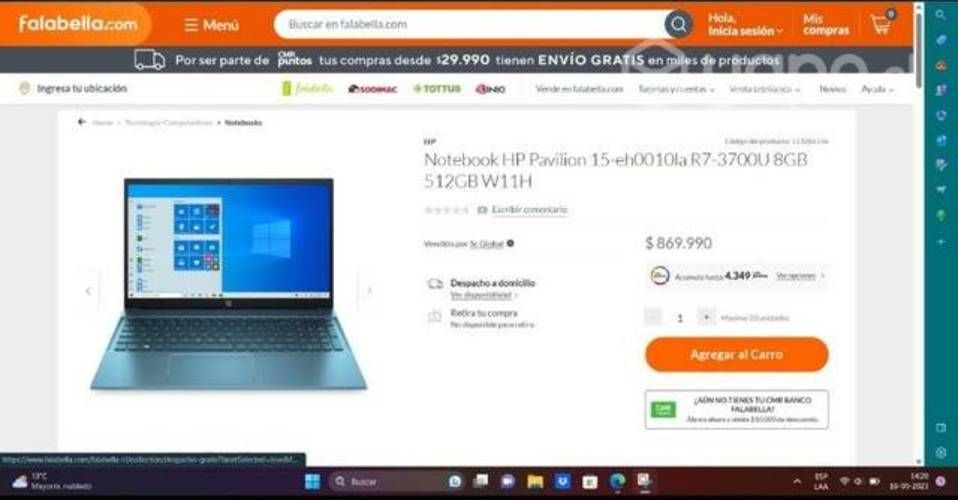 Notebook HP Ryzen 7 SSD liviano (1.7kg)
