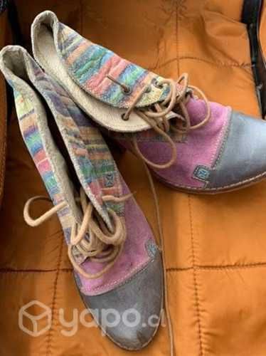 Bota botín zapato mujer cuero moda colores fuccia