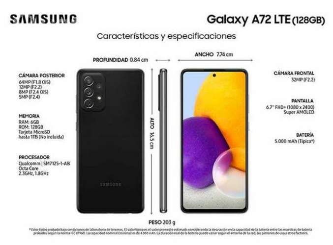 Galaxy A72, 6Gb de Ram, 128gb internos. IP68