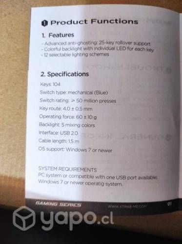 Teclado mecanico blue strike me