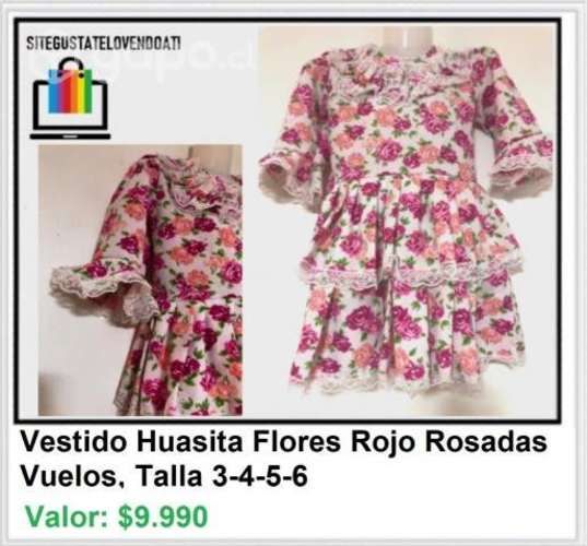 Vestido de Huasita Flores Rojo Rosadas Vuelos