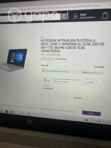NOTEBOOK HP PAVILION 15-cc504la 12GB SDD 128GB