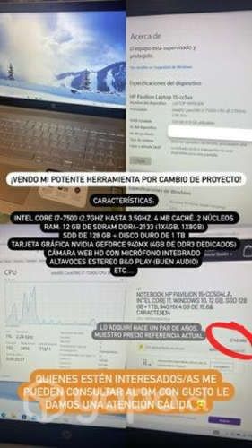 NOTEBOOK HP PAVILION 15-cc504la 12GB SDD 128GB