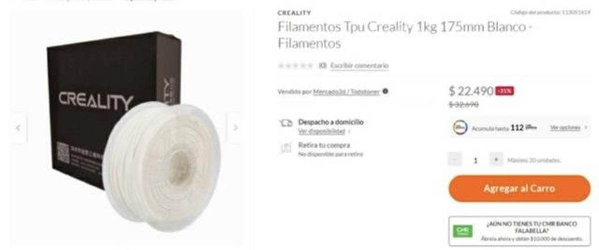 Filamentos TPU Creality 1kg 1,75 mm