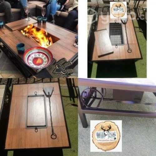 Mesa brasero parrilla en base de fierro y ceramica