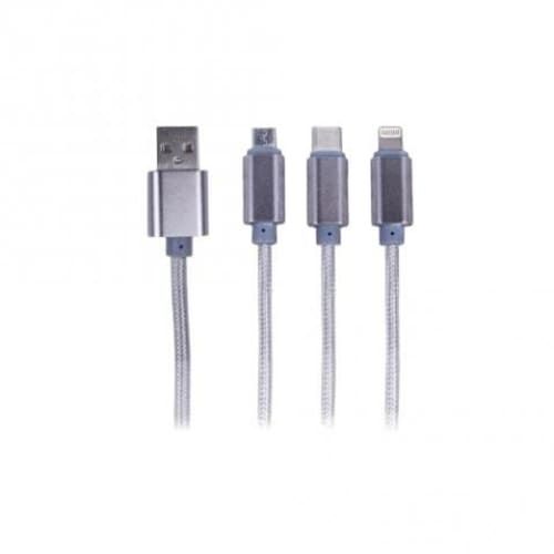 Cable 3 EN 1: Tipo C / Micro USB / IPHONE Metálico
