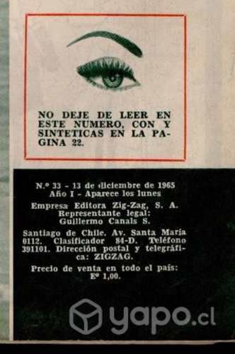 Revista Can Can nº 33 Editorial Zig zag 1965