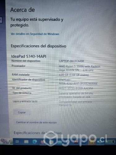 Notebook lenovo ideapad s340 ryzen 5 semi nuevo