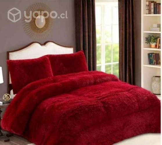 Cubrecama rojo Peludo con Chiporro de 2 plazas