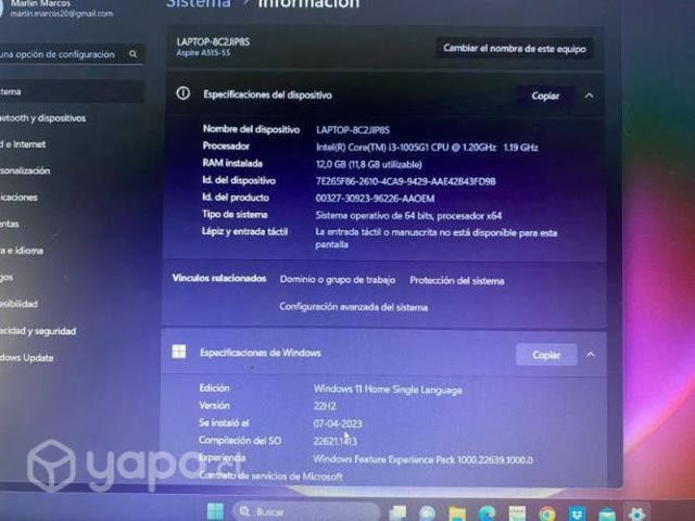 Notebook aspire full HD 1080