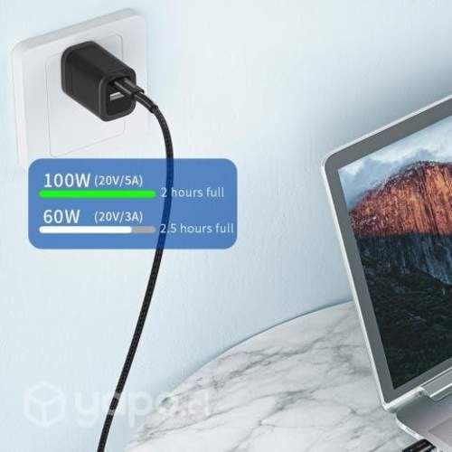 Cable Carga Rápida 5A, USB-C a USB-C, Essager, 1m