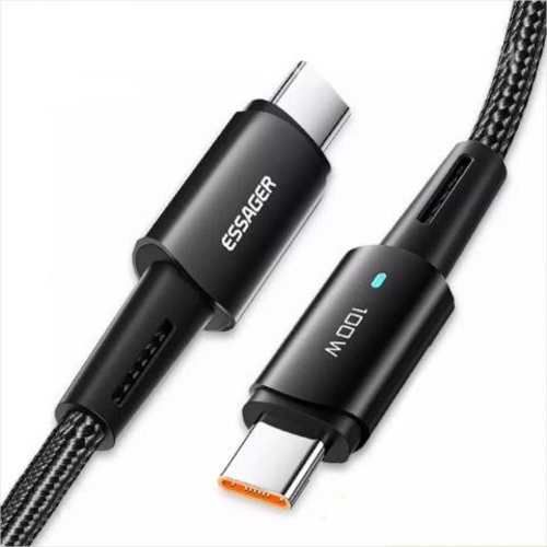 Cable Carga Rápida 5A, USB-C a USB-C, Essager, 1m