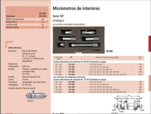 Micrometro int. 50-1000 mm. tubular mitutoyo