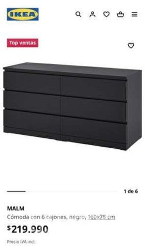 IKEA MALM Comoda 6 Cajones Negra