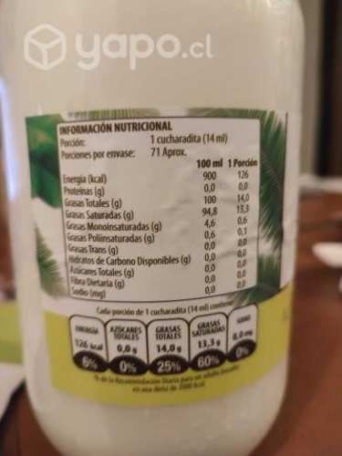 Aceite Coco Extra Virgen Prensado en Frio 1 Lt