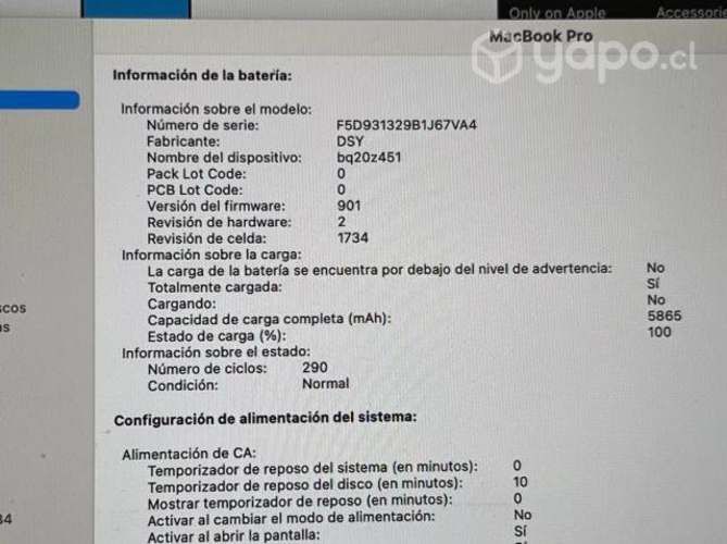 Mac Book Pro / I9 - 16gb - 500gb Ssd / Batería 29