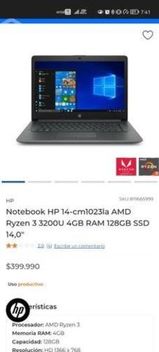 notebook HP 128gb ssd, 8 de Ram, poco uso