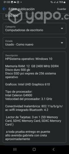 Cpu PC de escritorio hp