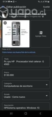 Cpu PC de escritorio hp