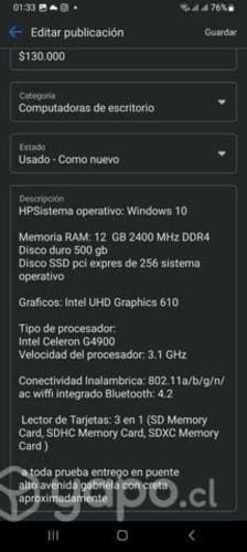 Cpu PC de escritorio hp