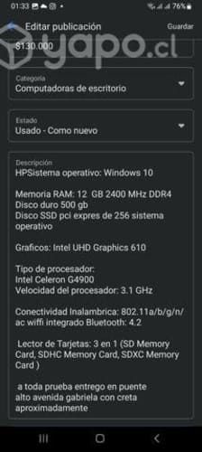 Cpu PC de escritorio hp
