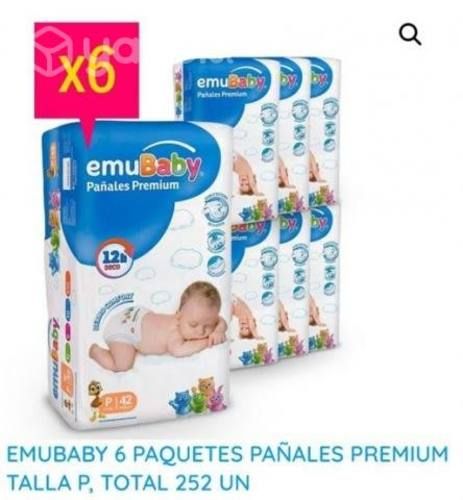 6 paquetes pañales Emubaby talla P