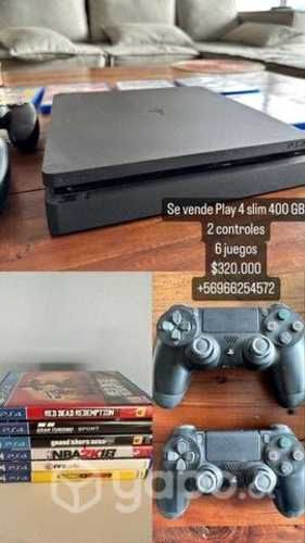 Play 4 Slim 400 GB 2 controles 6 juegos