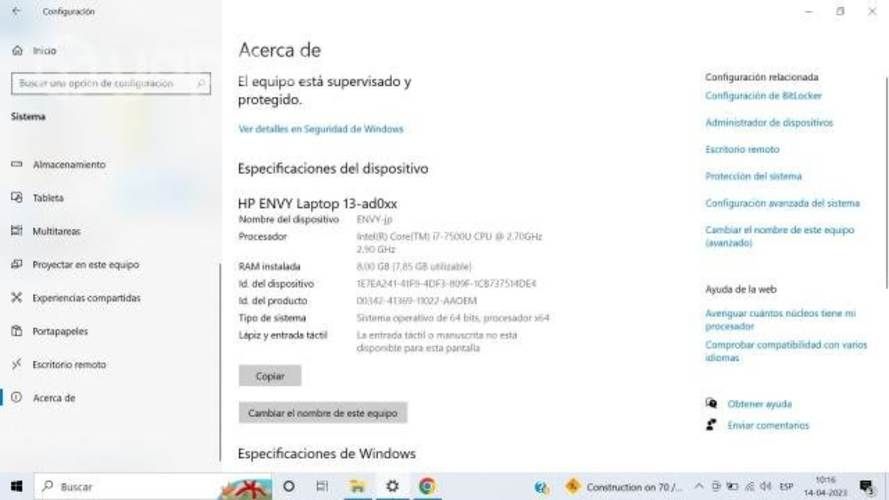 Remato Hp Envy i7 con detalles estéticos