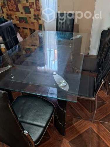 Comedor mesa de vidrio gruesa con seis sillas impe