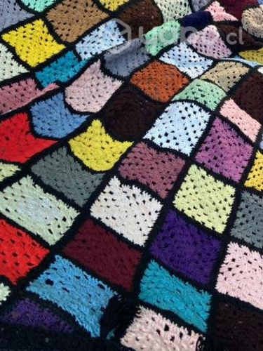 Manta lana crochet tejida a mano 2 plazas a+