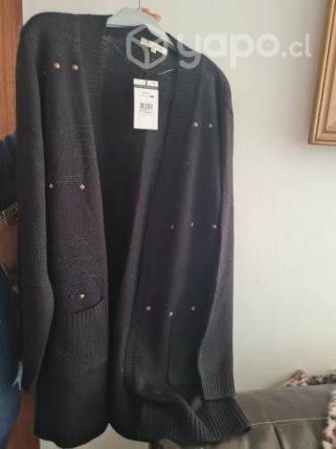 Chaqueta tipo abrigo con bolsillos negro talla xxl
