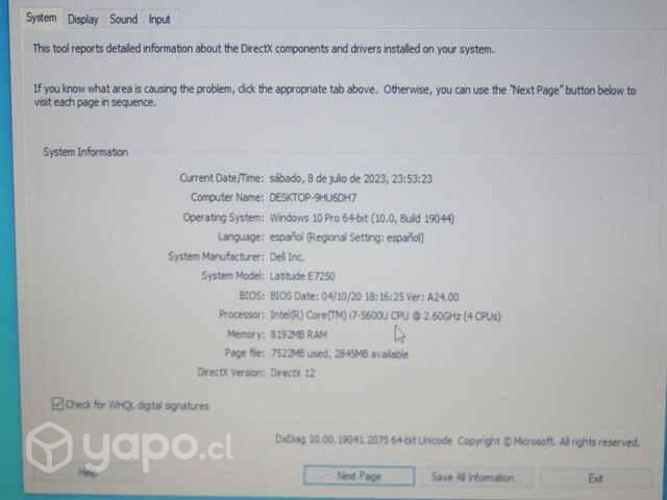 Dell latitude e7250 i7 5ta precio conversable