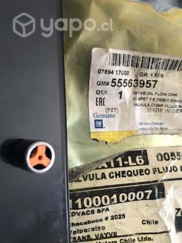 Válvula Check de Aceite, Cruze, Sonic, Tracker