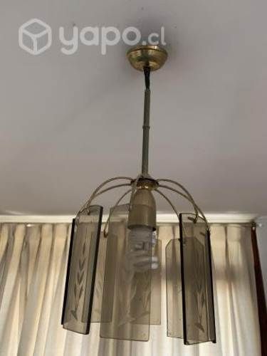 Lámpara colgante vintage de vidrio y bronce