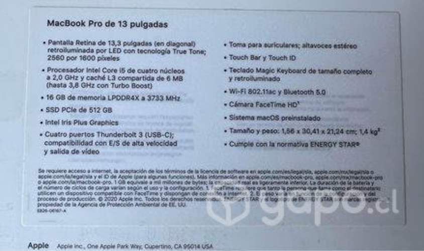 MacBook Pro Retina 2020 13 pulgadas 4 usb-c
