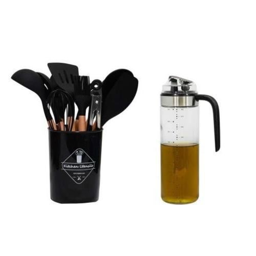 Set 12 utensilios de silicona + Botella de aceite