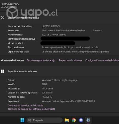 Notebook Lenovo Ryzen 5500U 20gb Ram