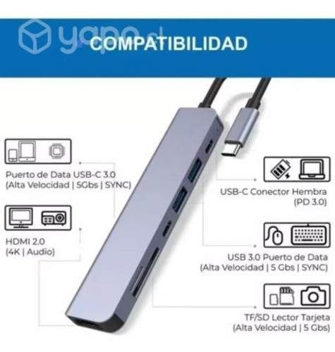 Adaptador Hub 7 En 1 Usb Tipo C Hdmi Sd/tf Pd Adap