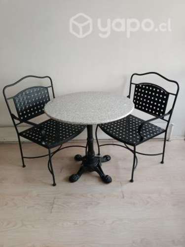 Juego Terraza Antiguo Forjado Mesa Mármol 2 Sillas