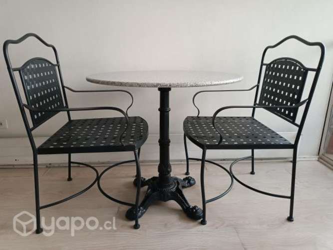 Juego Terraza Antiguo Forjado Mesa Mármol 2 Sillas